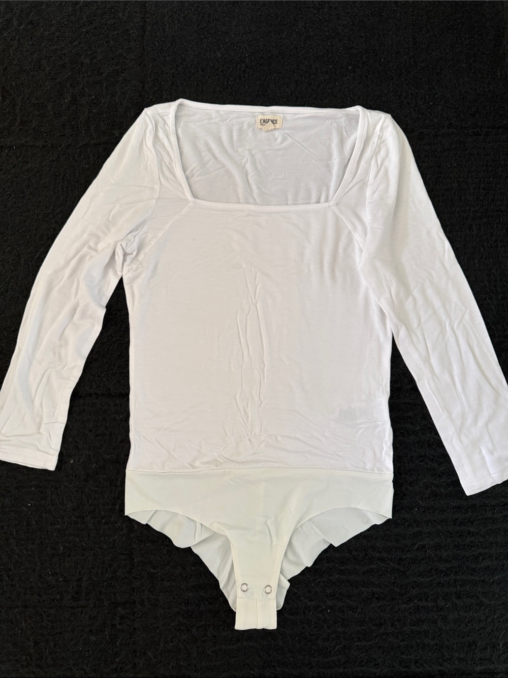 L'AGENCE White Long-Sleeve Square Neck Bodysuit